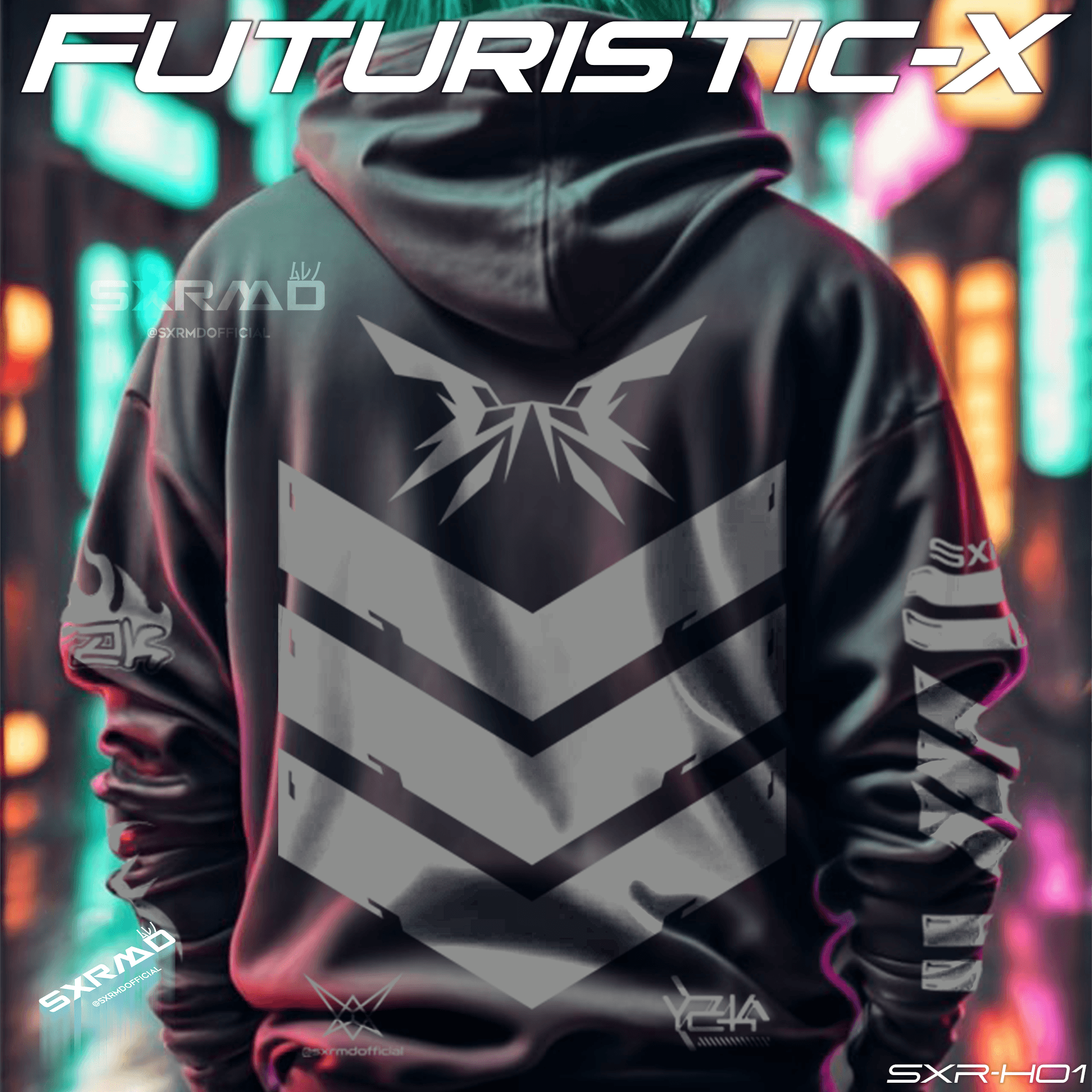 Reflective Futuristic-X Zip-Up Hoodie - Image 1