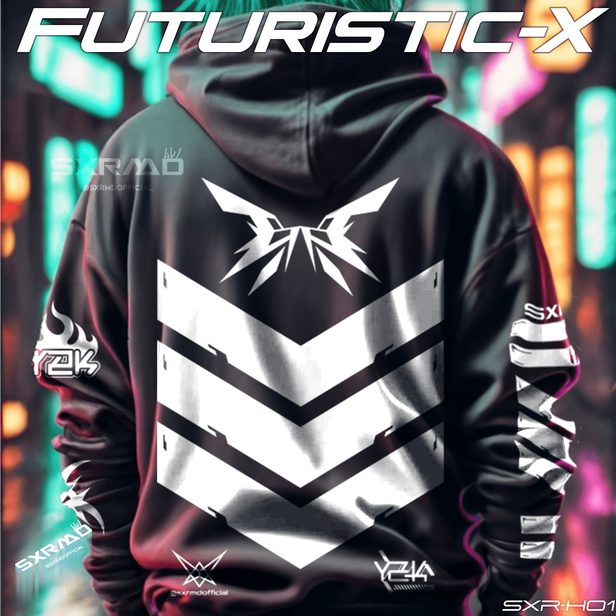 Reflective Futuristic-X Zip-Up Hoodie - Image 2