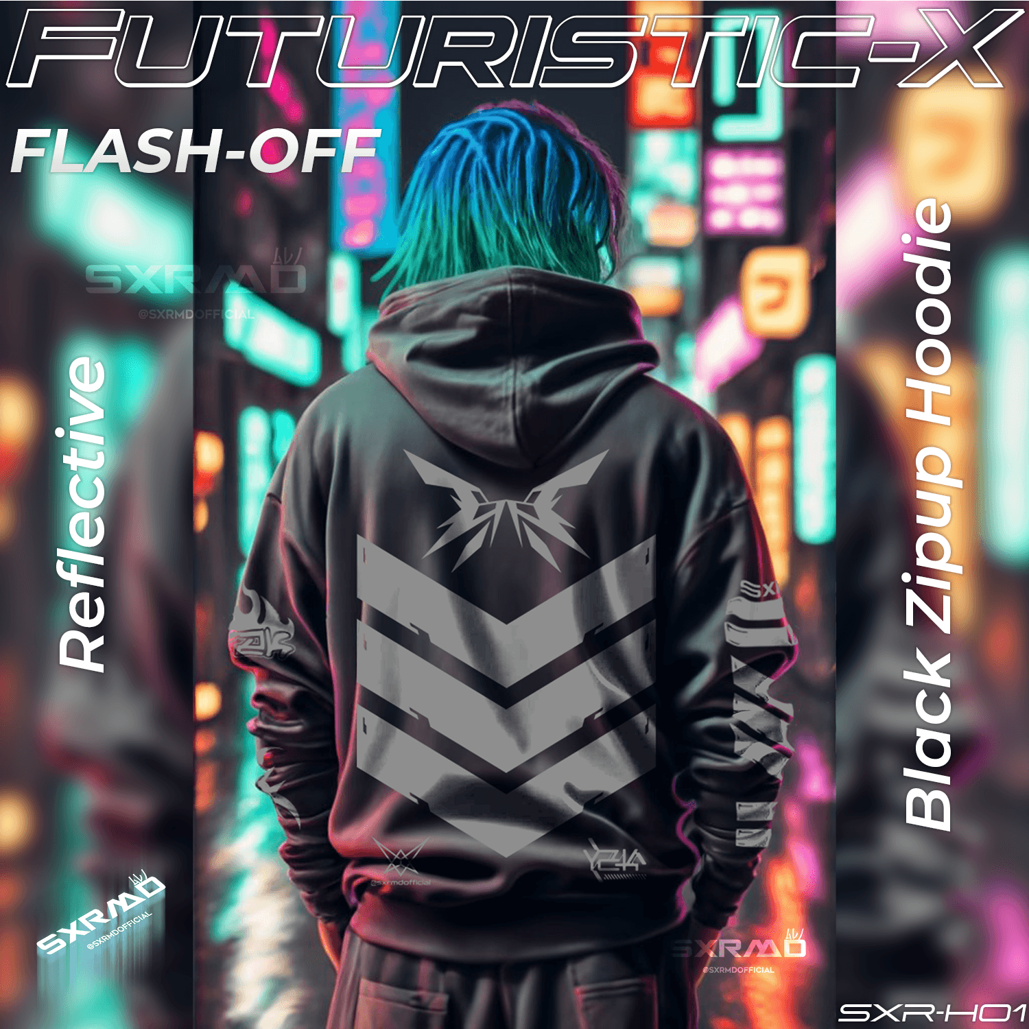 Reflective Futuristic-X Zip-Up Hoodie - Image 3