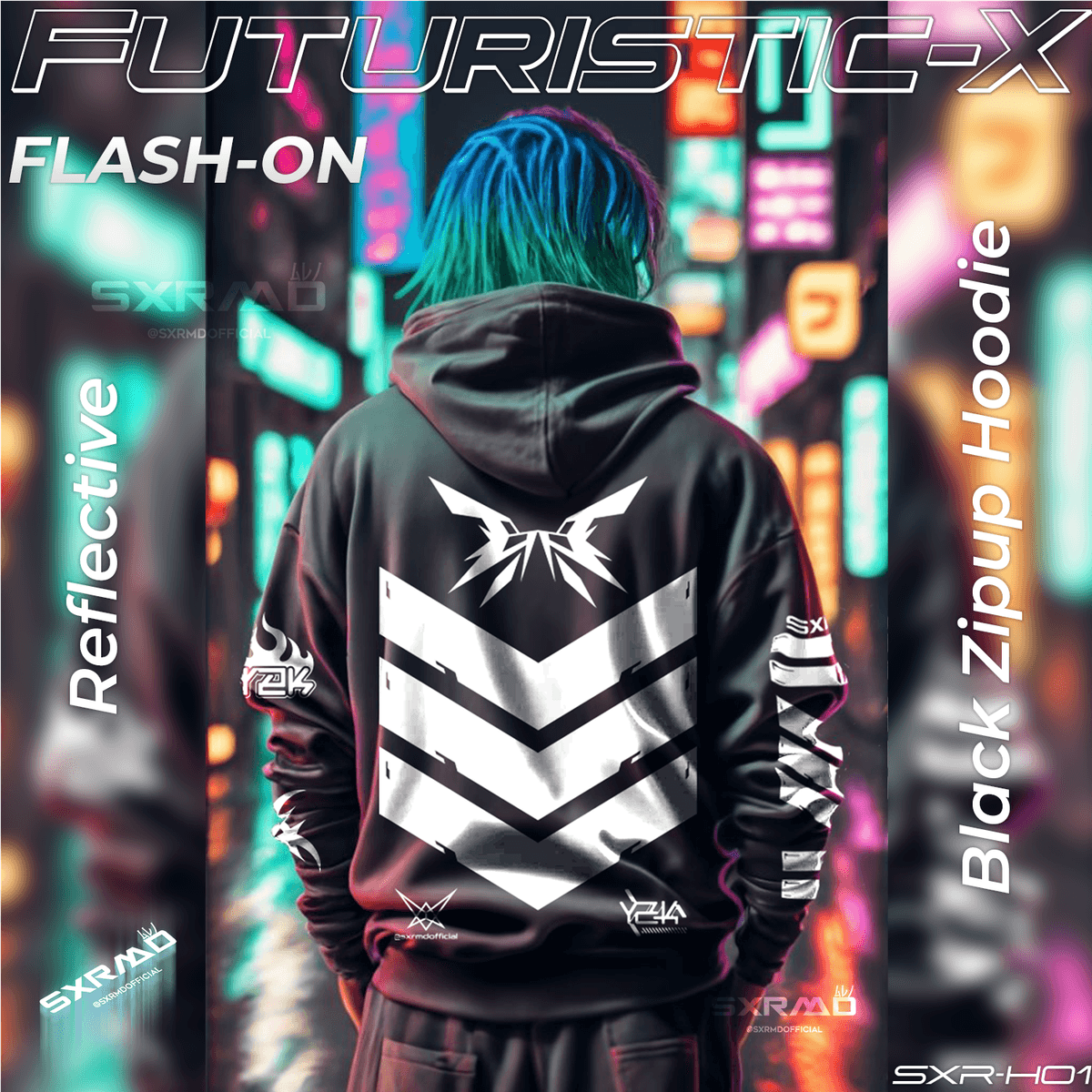 Reflective Futuristic-X Zip-Up Hoodie — slide 4
